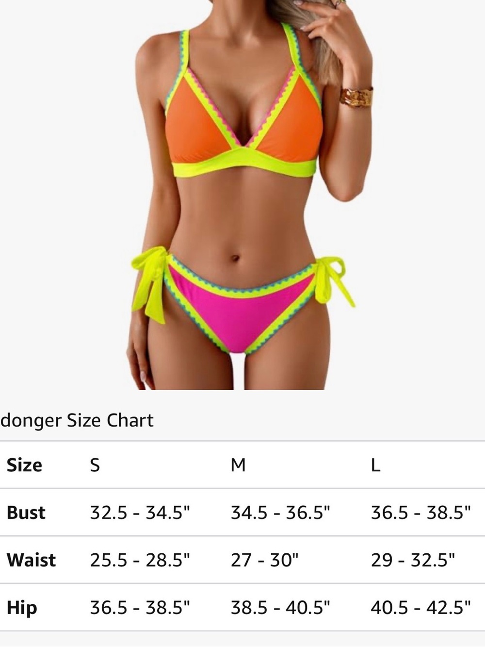Aidonger Orange & Pink Shell Stitch Triangle Bikini Sz S - NWT - Picture 10 of 10